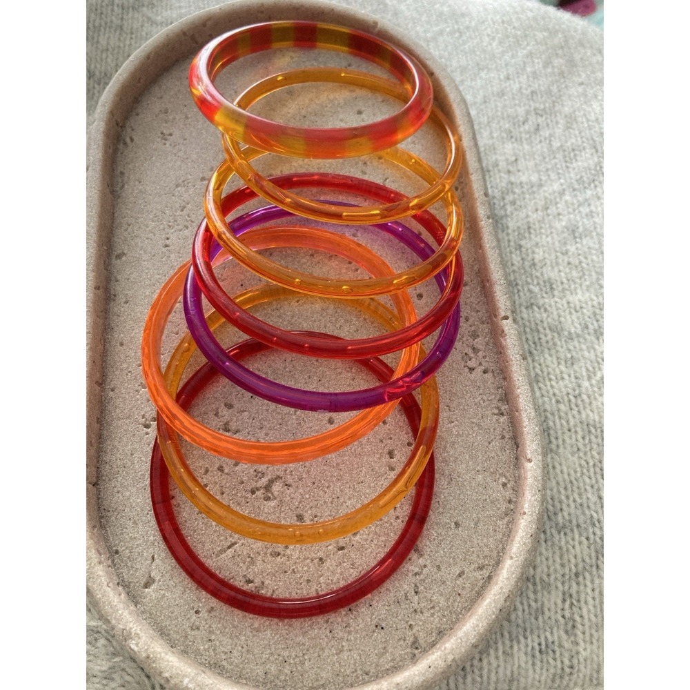 80's Style Neon Plastic Bangle‎ Bracelets Set Of 8 Colorful Stackable Statement